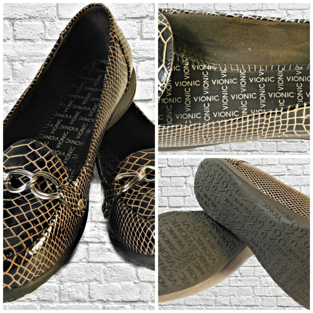 VIONIC Women's Brown Snake Embossed Slip On Shoe's